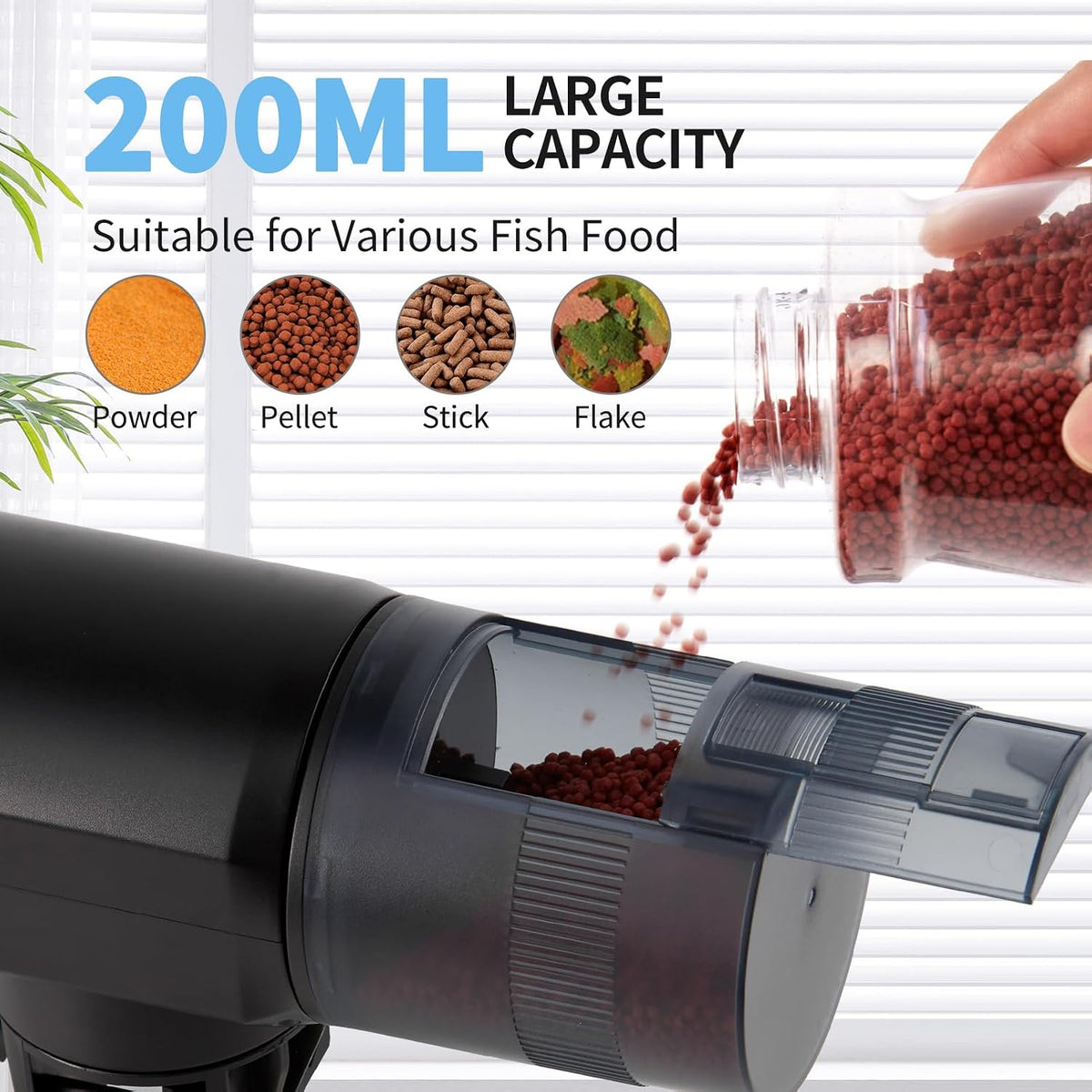 Automatic Fish Feeder for Aquarium: USB Rechargeable Auto Food Dispenser, 200 ML Moisture-Proof Timer with LCD Display, Vacation Fish Tank Timer