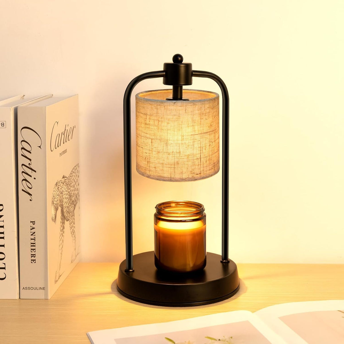 Candle Warmer Lamp Electric with Timer: Wax Melts Warmer - Dimmable Candle Wax Warmer Electric Candle Warmer with Replacement Bulbs, Bedroom Home Decor Compatible with Various Candles-Linen