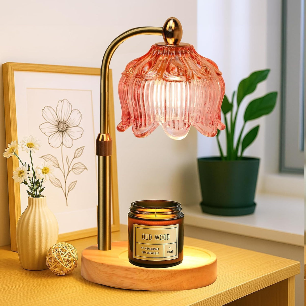 Candle Warmer Lamp with Timer Electric Adjustable Height Candle Warmer Dimmable Wax Warmer Lamp Jar Candles with 2 Bulbs for Home Decor & Office