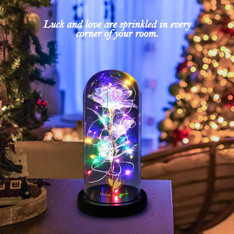 Valentines Day Gifts,Beauty and the Beast Rose,Preserved Flowers Gifts,Light up Rose Flower in Glass Dome,Birthday Gifts for Women,Mom,Girlfriend Wife Anniversary,Valentines (24K Colorful Rose)