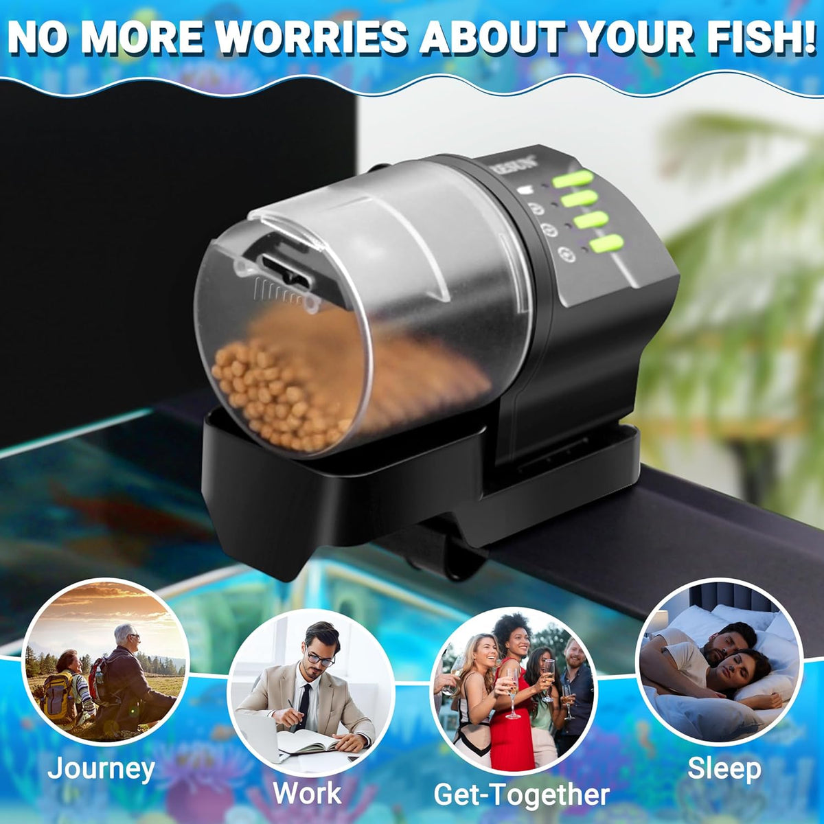 Automatic Fish Feeder for Aquarium Auto Food Dispenser with Timer for Small Tank, Aquariums Battery/Plug Powered Smart Feeders for Goldfish/Koi/Turtle | Resun AF2020
