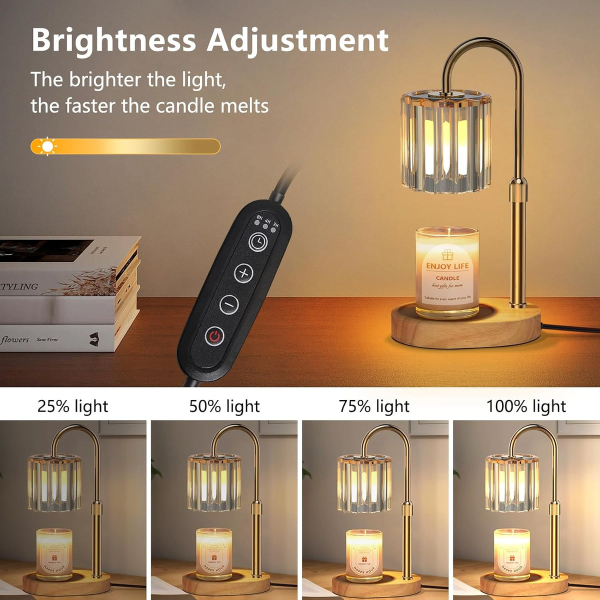 Candle Warmer Lamp with 2 Bulbs, Timer and Dimmer, Adjustable Height, Birthday Gifts for Women Mom, Wax Melt Warmer for Scented Jar Candles (074 Gold + 2 Replacement Bulbs)