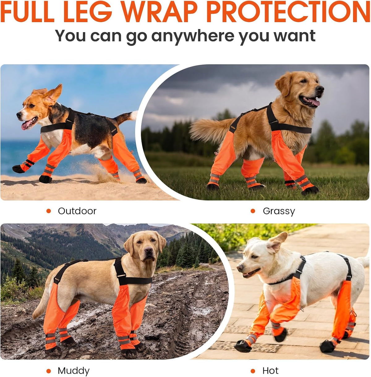 Waterproof Dog Suspender Boots Non-Slip for Small Medium (Orange S