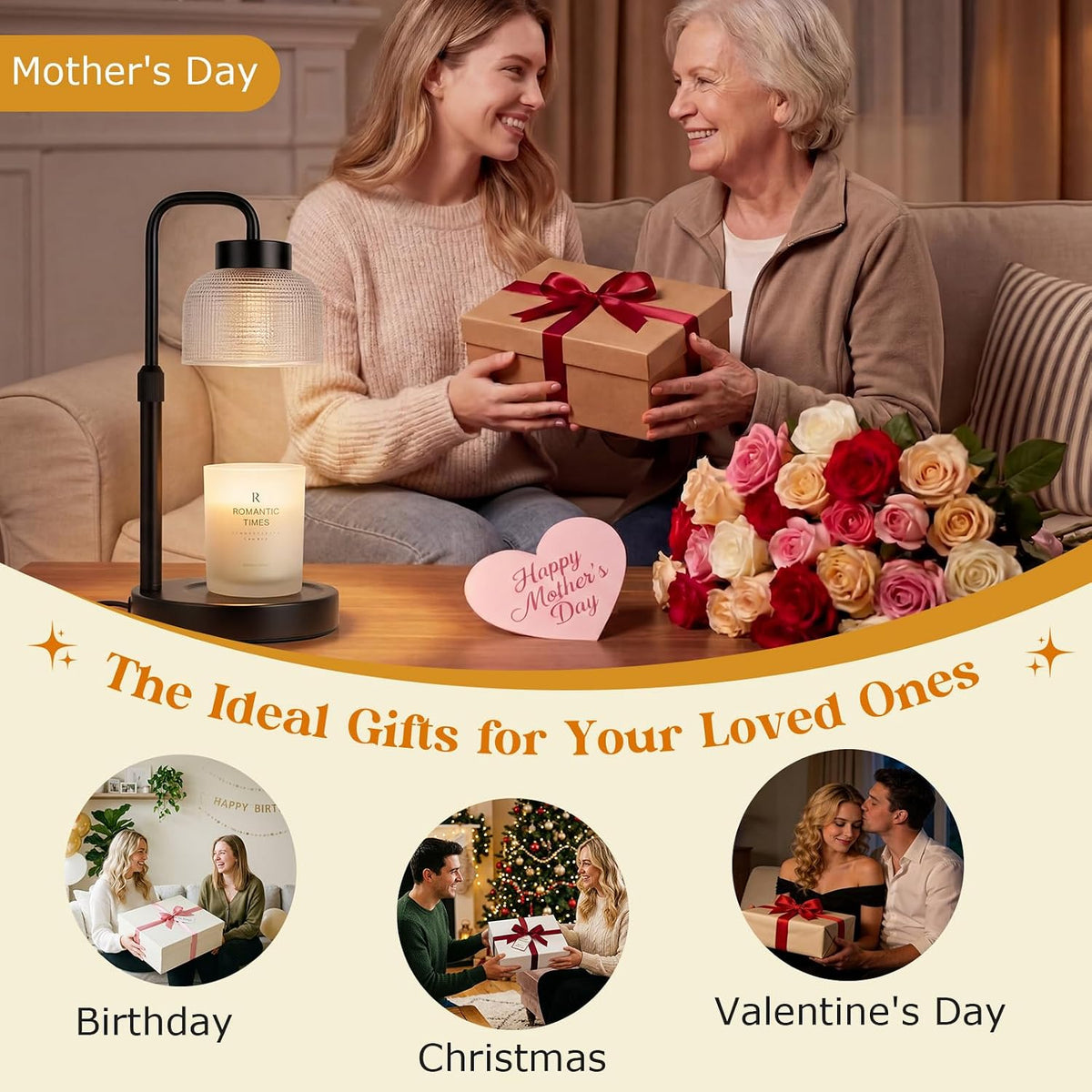 Candle Warmer Lamp with Timer and Dimmer, Height Adjustable Electric Wax Melt Burner for Large Jar Candles, Flameless Candle Lamp Warmer for Home Decor, New Home Gifts for Women Mum Daughter Friend