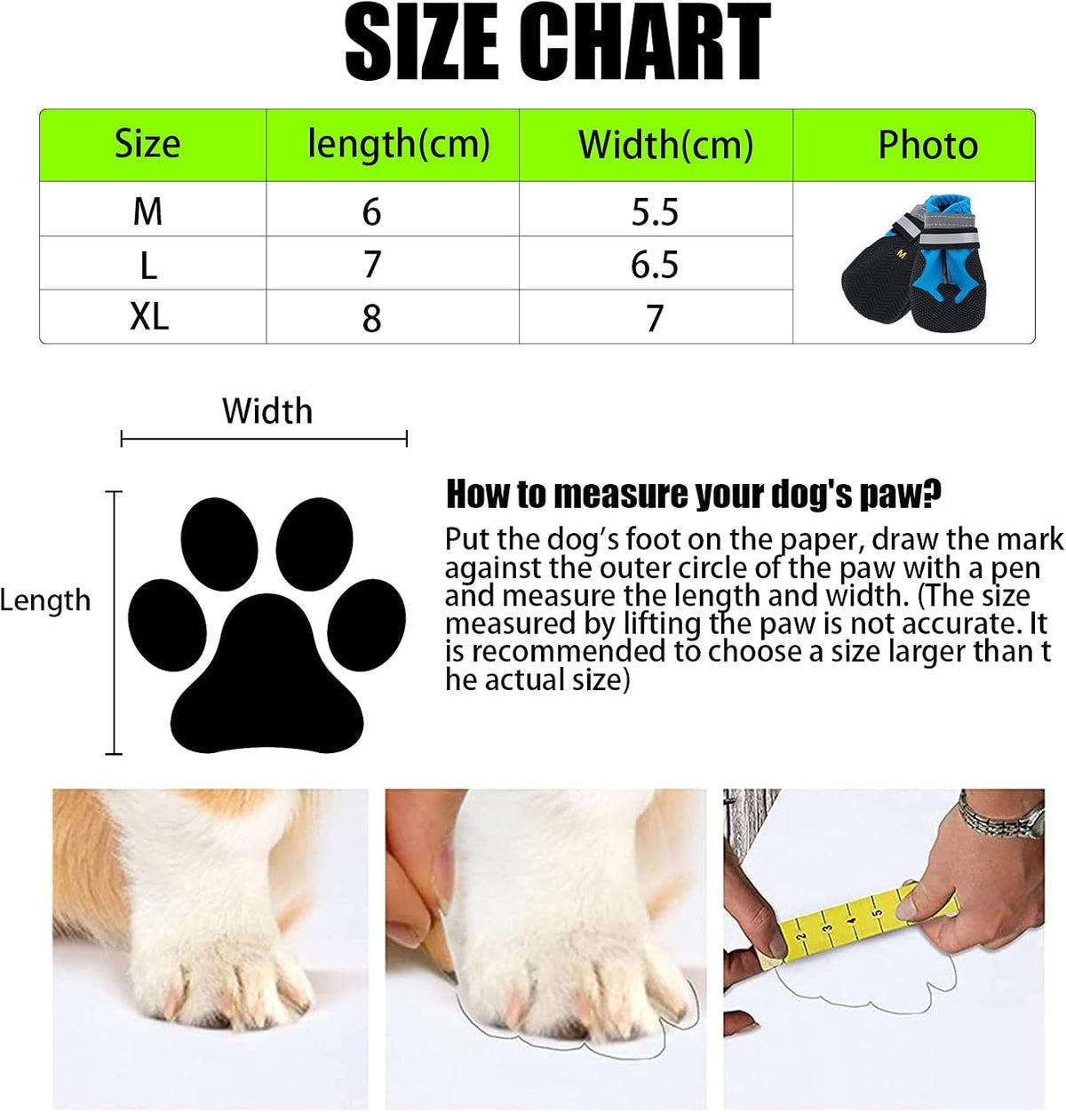 Dog Boots, Set of 4 Waterproof Dog Shoes with Reflective Straps Anti-Slip Sole Outdoor Paw Protectors Puppy Shoes for Small Medium Dogs Autumn Winter (Blue, L)