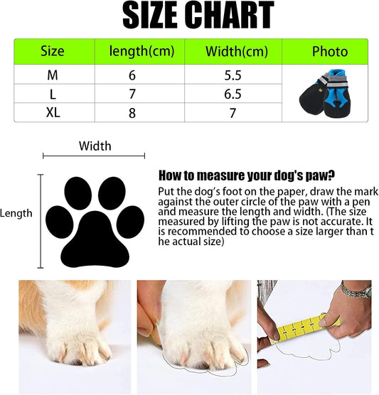 Dog Boots, Set of 4 Waterproof Dog Shoes with Reflective Straps Anti-Slip Sole Outdoor Paw Protectors Puppy Shoes for Small Medium Dogs Autumn Winter (Blue, L)