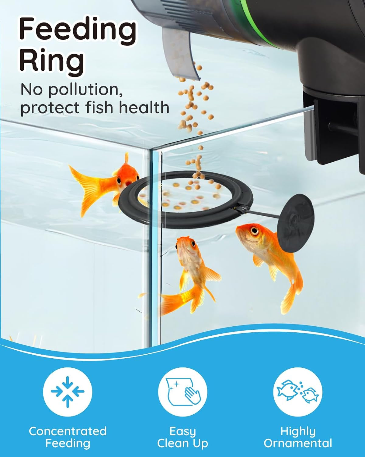 Automatic Fish Feeder for Aquarium - Battery Operated Autofish Feeder Dispenser with Lid, Moisture-Proof Auto Fish Feeder with Timer, 2 AAA Batteries and Fish Feeder Ring Included