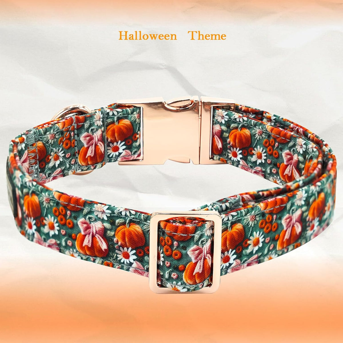 Elegant Little Tail Fall Dog Collar, Halloween Pet Collars with Bow Cute Flower Pumpkin Print Puppy Collar Female or Male Cotton Adjustable Collars for Small Medium Large Dogs