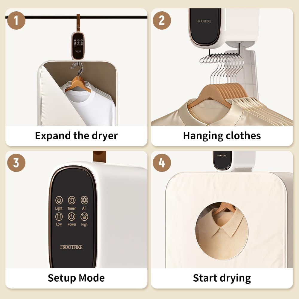 Portable Clothes Dryers for Apartments, High Power Dual Motors, No-Installation Fast Small Mini Clothes Dryer, Compact Electric Dryer for RV, Home Use, Travel Clothes Dryer