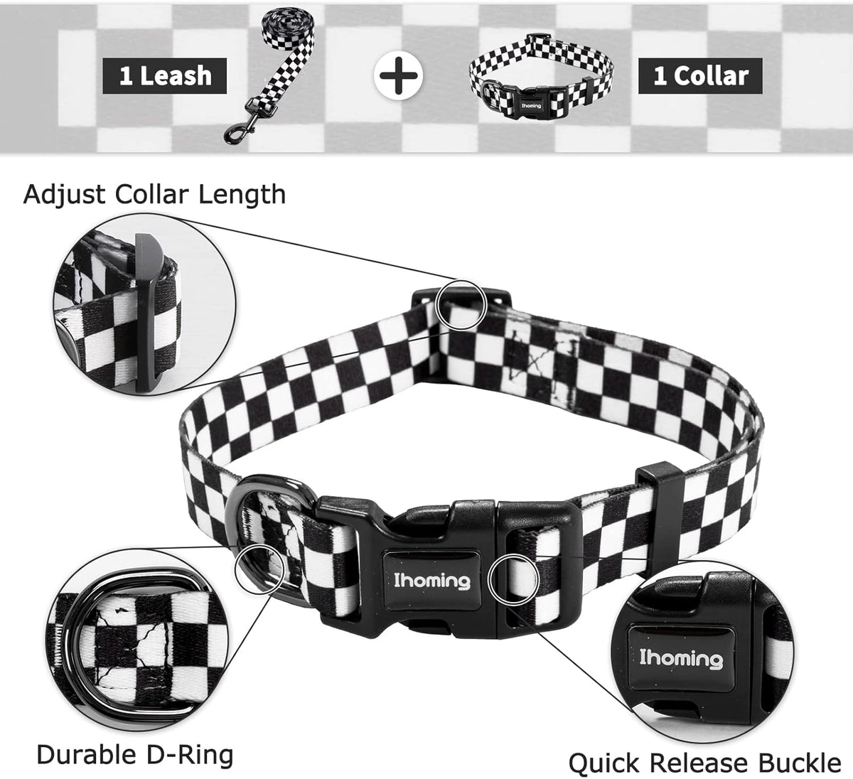 Ihoming Dog Collar and Leash Set for Large Dogs, up to 80 Lbs