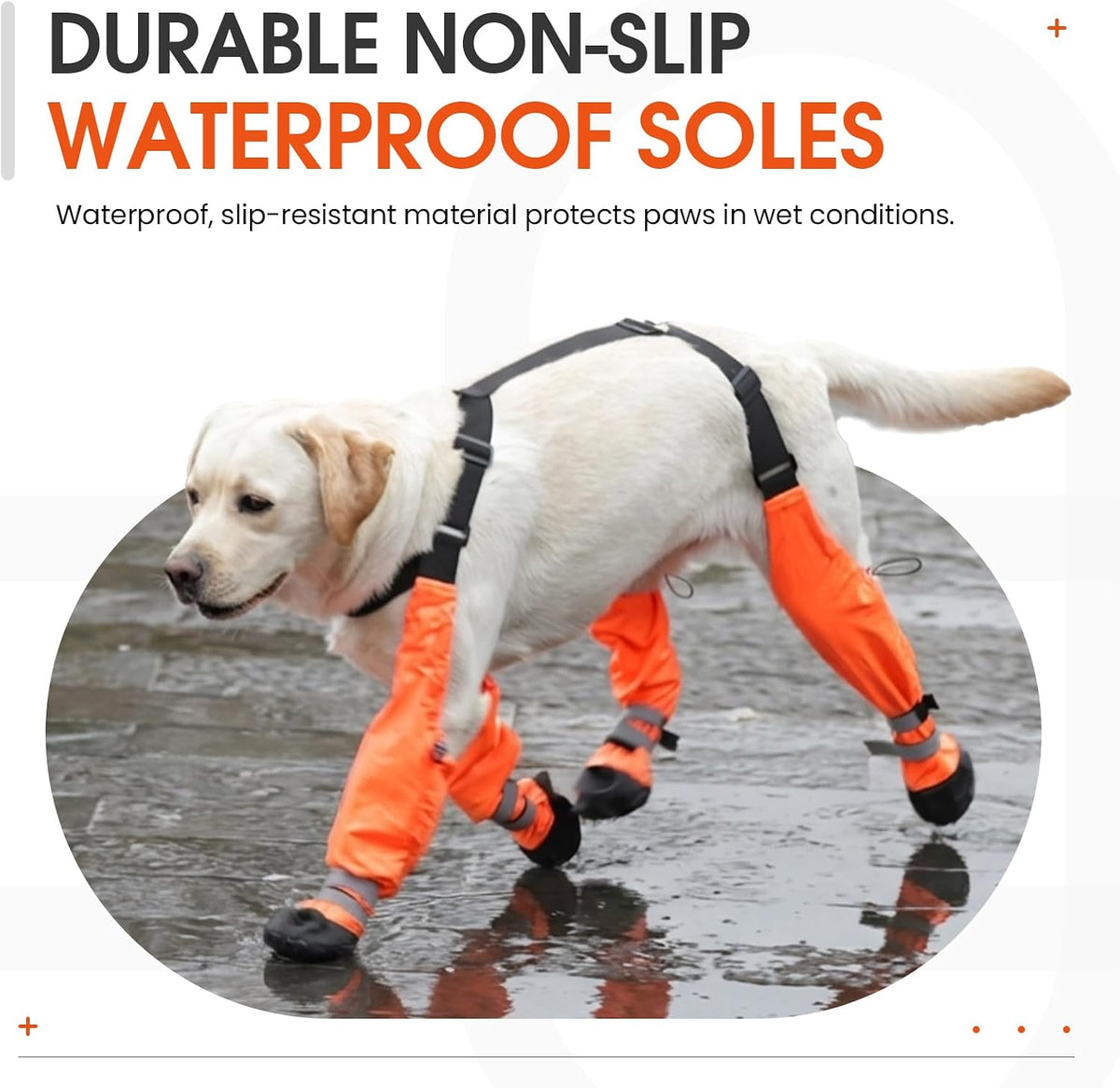 Waterproof Dog Suspender Boots Non-Slip for Small Medium (Orange S