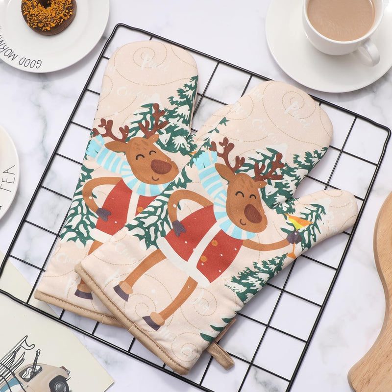 Bestonzon 5Pcs Christmas Oven Mitts and Pot Holders Sets, Heat Resistant Oven Gloves, Christmas Kitchen Decor for Kitchen Cooking Baking Grill Baking BBQ and Accessories