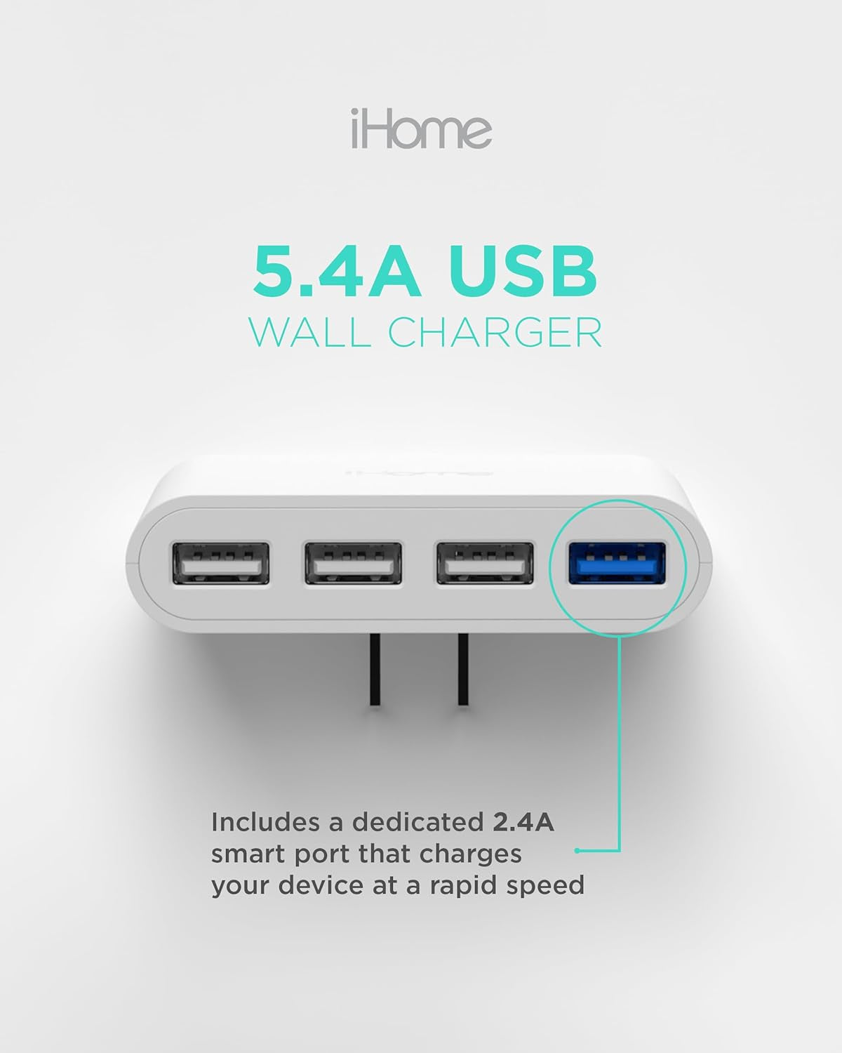 Slim 4-Port USB Wall Charger, Flat Multiport Travel Plug Adapter | Foldable Prongs, 2.4A Rapid Charge Port, Charges Iphone, Android, Ipad, Airpods, Travel-Friendly, Charging Block for Home Use