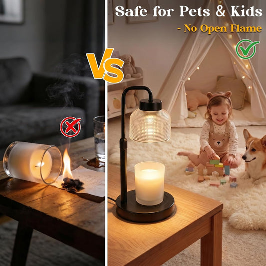 Candle Warmer Lamp with Timer and Dimmer, Height Adjustable Electric Wax Melt Burner for Large Jar Candles, Flameless Candle Lamp Warmer for Home Decor, New Home Gifts for Women Mum Daughter Friend