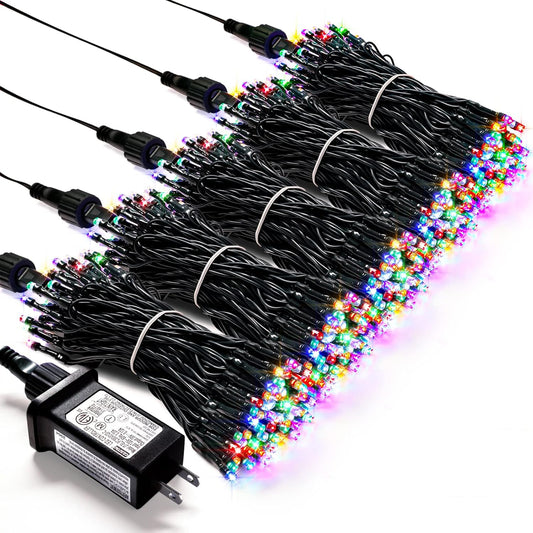 JMEXSUSS 500 LED Multicolor Christmas Tree Lights Plug in | 8 Modes, Indoor Outdoor Use, Waterproof, Green Wire, Twinkle Christmas String Lights for Tree Yard Garden Xmas Decoration