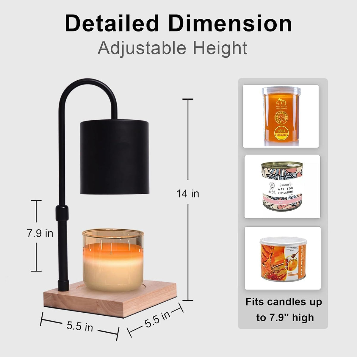 Candle Warmer Lamp, Electric Candle Warmer Lamp with 2H/4H/8H Timer Dimming Height Adjustable Safety Night Lamp, Home Scented Jar Candles Decor Gifts (2 Bulbs, Black)(Nld12)