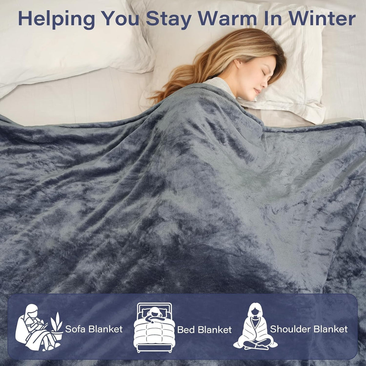 Electric Blanket 200X150Cm Grey, Electric Throw Blanket for Bed Office