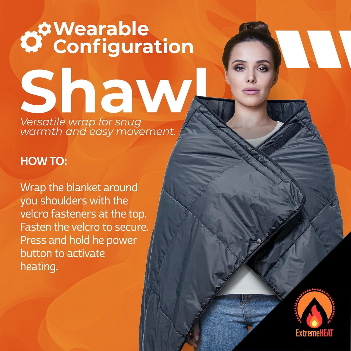 Heated Wearable Poncho by Extremeheat, Battery Included
