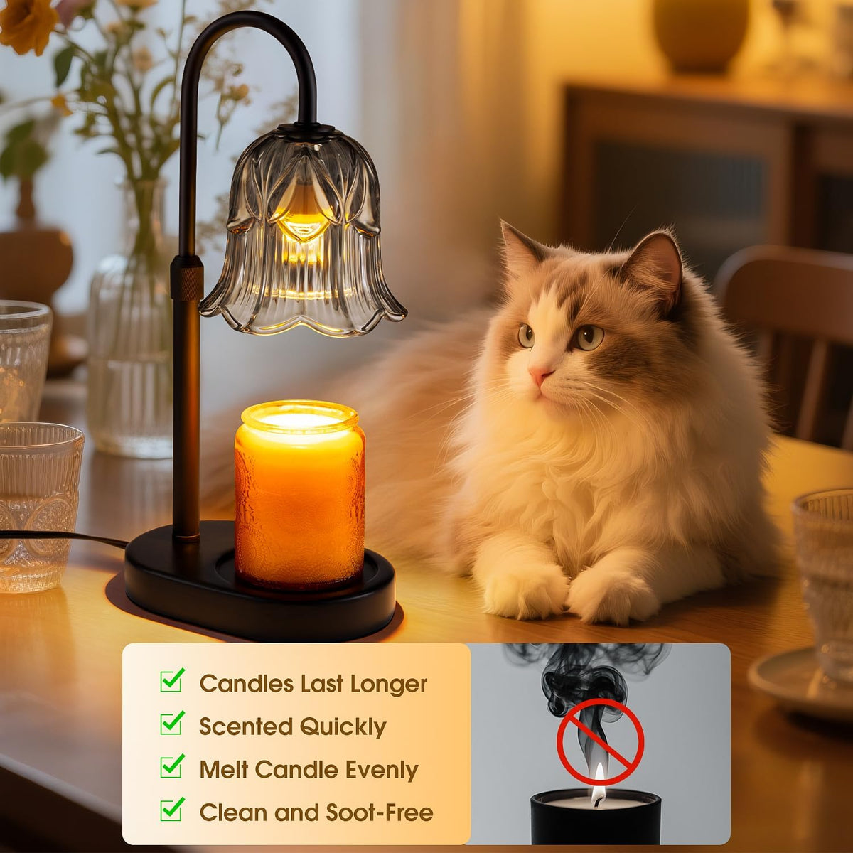 Candle Warmer Lamp with Timer - Dimmable Height Adjustable Electric Melter for Jar Candles Flameless with 2 Bulbs Gifts for Women Mum