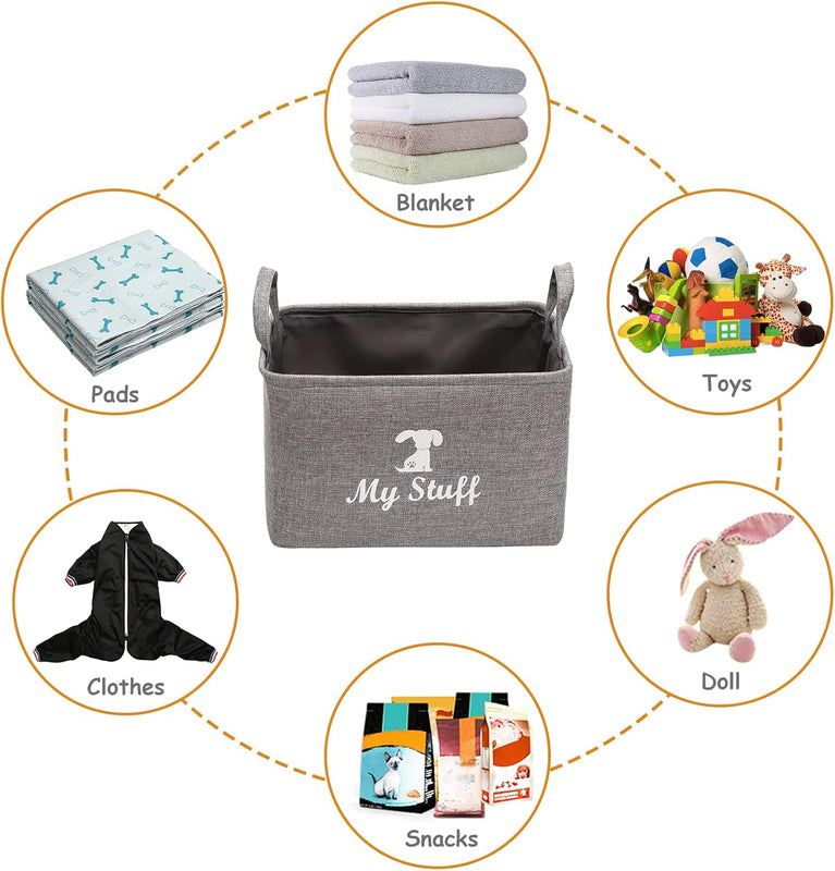 Geyecete Canvas Dog Toy Storage Dog Toy Basket -Box for Dog Toy Bins, Dog Blanket, Dog Clothes Storage - Pet Toy and Accessory Storage Bin-Gray