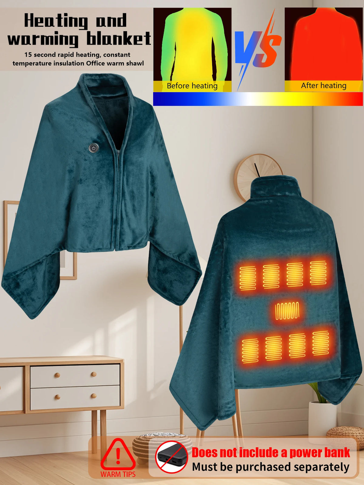 Electric Heated Blanket, USB Heated Blanket Shawl, Single Person Warm Heating Shawl, Wearable Electric Blanket