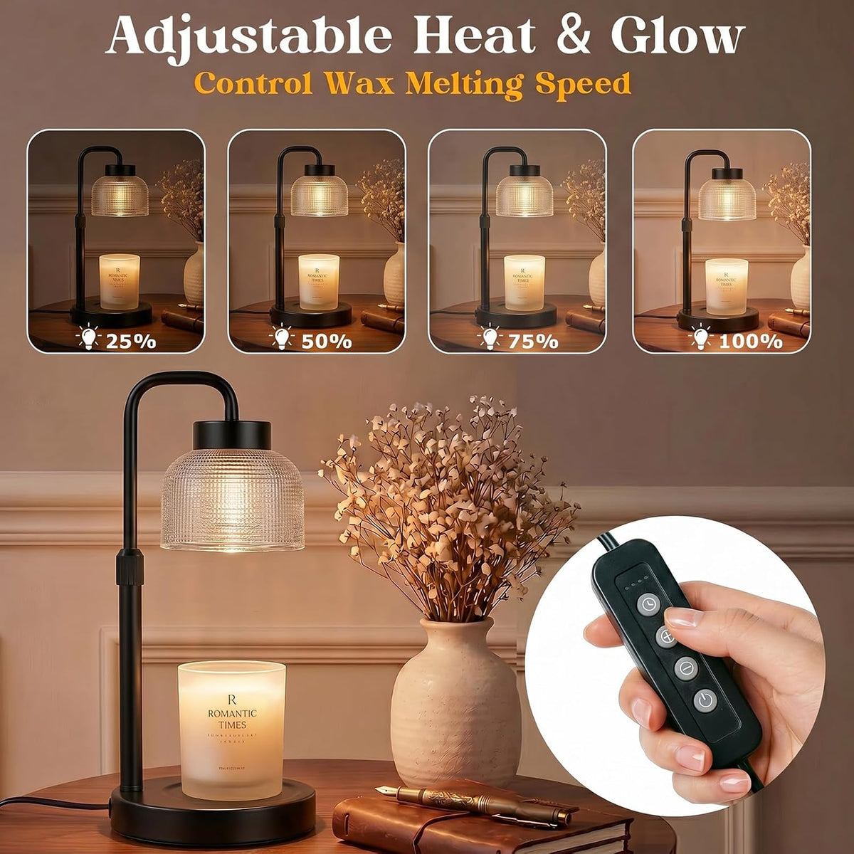 Candle Warmer Lamp with Timer and Dimmer, Height Adjustable Electric Wax Melt Burner for Large Jar Candles, Flameless Candle Lamp Warmer for Home Decor, New Home Gifts for Women Mum Daughter Friend