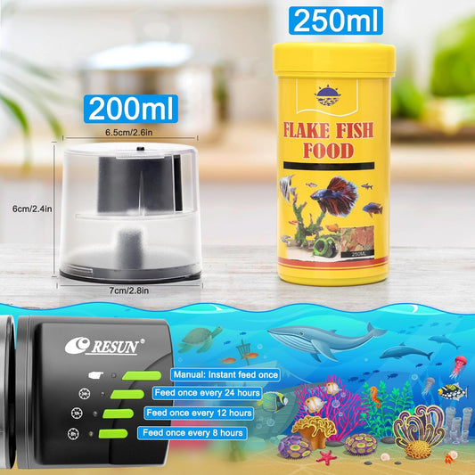 Automatic Fish Feeder for Aquarium Auto Food Dispenser with Timer for Small Tank, Aquariums Battery/Plug Powered Smart Feeders for Goldfish/Koi/Turtle | Resun AF2020