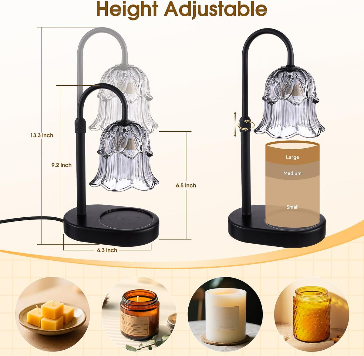 Candle Warmer Lamp with Timer - Dimmable Height Adjustable Electric Melter for Jar Candles Flameless with 2 Bulbs Gifts for Women Mum