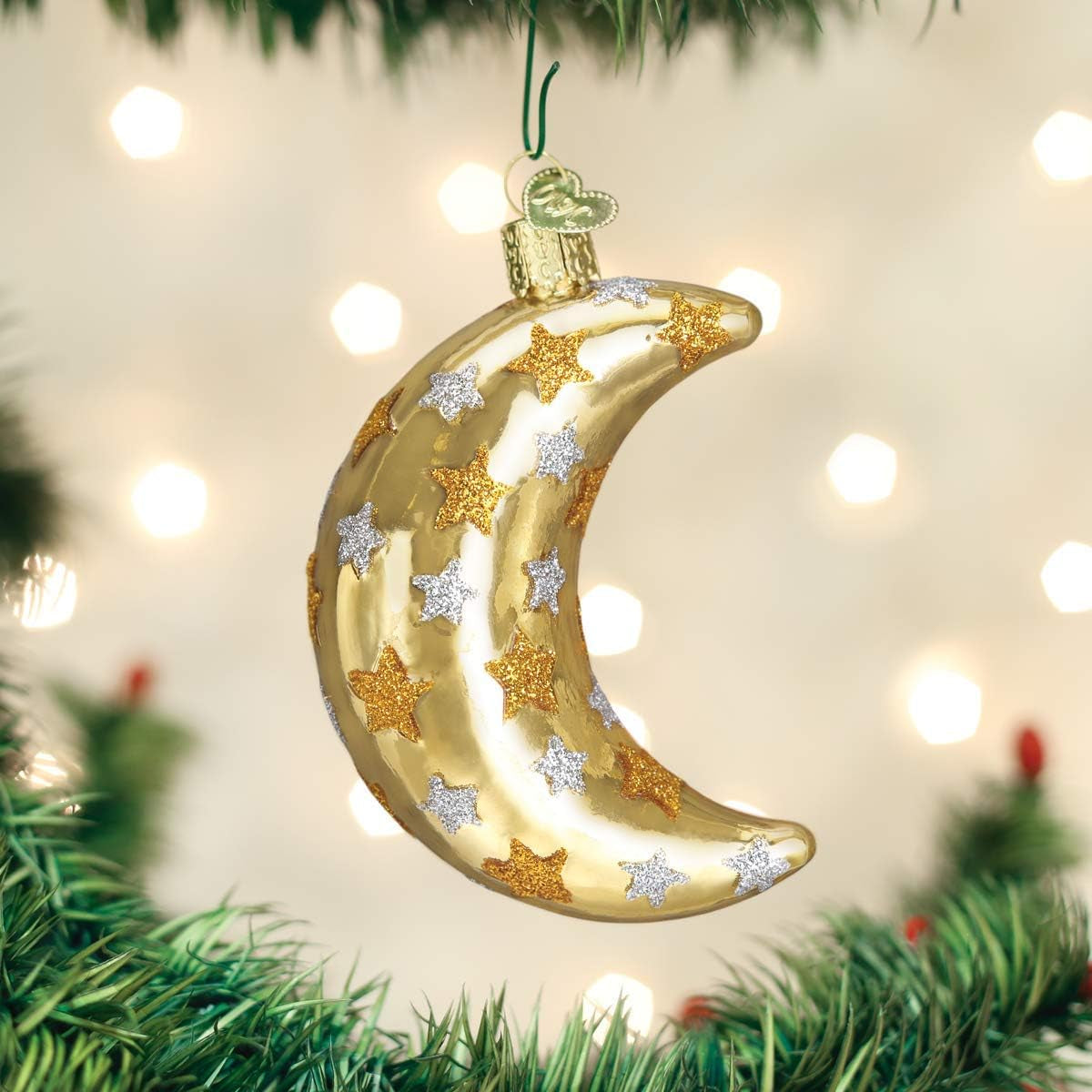 Old World Christmas Celestial Moon Glass Blown Ornament for Christmas Tree, Handcrafted Holiday Decoration, Outer Space Collection