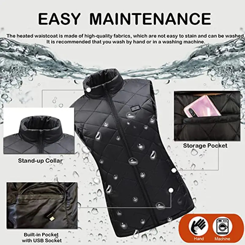 Women 9 Heated Vest Zones Electric Heated Jackets Women Sportswear Heated Coat Graphene Heat Coat USB Heating Jacket for Camping