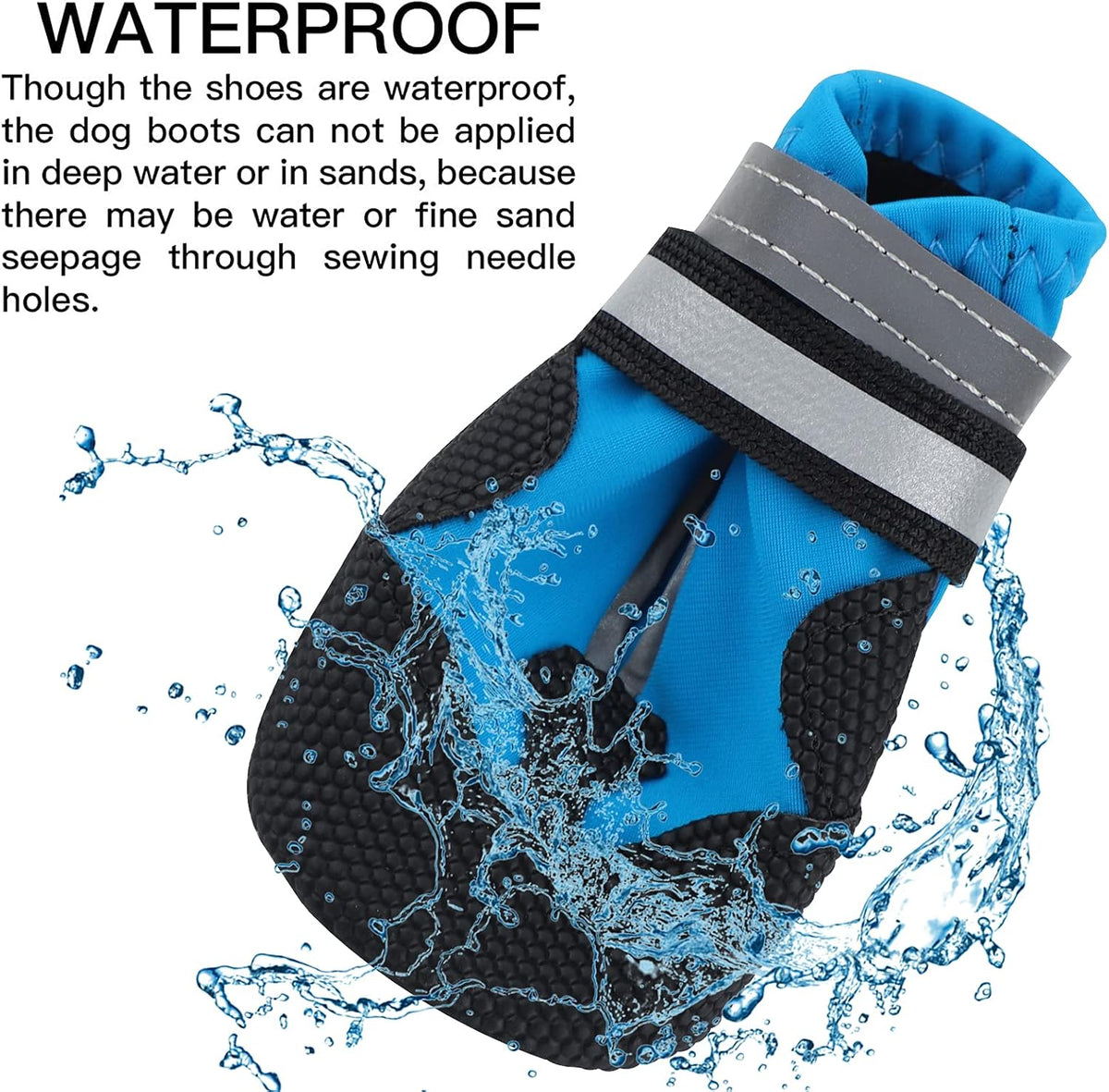 Dog Boots, Set of 4 Waterproof Dog Shoes with Reflective Straps Anti-Slip Sole Outdoor Paw Protectors Puppy Shoes for Small Medium Dogs Autumn Winter (Blue, L)