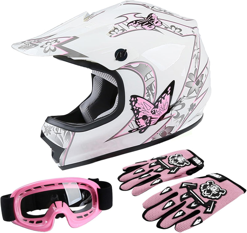Girls Youth Kids Dirt Bike Helmet Full Face Motocross DOT Approved Helmets | Ultra-Light Design, Adjustable Visor and Washable Liner for Four Wheeler Motocross BMX MX ATV UTV Go Kart Racing