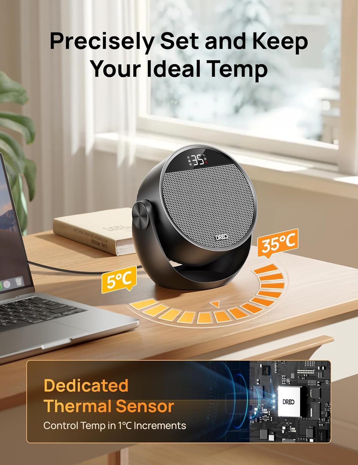 1500W Portable Electric Heater for Home, 60° Adjustable Tilt, 10.5Ft/S Fan Heater with Remote, 8 Safety Protections, 12H Timer, 3 Modes, Silent Small Ceramic Space Heaters for Bedroom, Atom 320