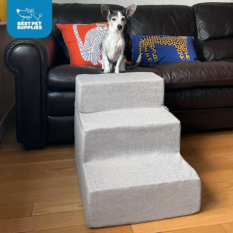 Best Pet Supplies Dog Stairs & Steps - Foam Steps for Small Dogs & Cats, Non-Slip Indoor Balanced Pet Step Support, Dog Ramp, No Assembly, Foldable Stair, 3-Step