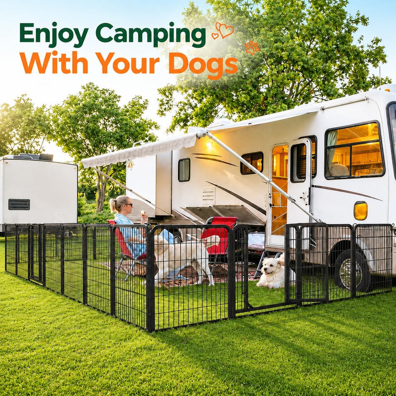 Yaheetech Dog Playpen 32In 16 Panels Pet Fence for Indoor Yard RV Camping | Easy Setup, Heavy Duty Rustproof Frame with Secure Latch Door, DIY Layouts,Foldable Storage, for Small & Medium Dogs