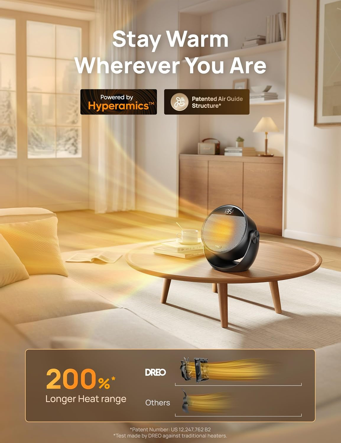 1500W Portable Electric Heater for Home, 60° Adjustable Tilt, 10.5Ft/S Fan Heater with Remote, 8 Safety Protections, 12H Timer, 3 Modes, Silent Small Ceramic Space Heaters for Bedroom, Atom 320