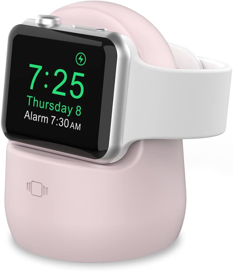 Iwatch Stand Silicone Charging Dock Holder for Apple Watch Ultra 2, Ultra, SE2, Series SE, 7 6 5 4 3 2 1 (45/44/42/41/40/38Mm), (Pink) | Charger Stand for Apple Watch Station, Lightweight, Portable, Travel, Supports Nightstand Mode, Pink