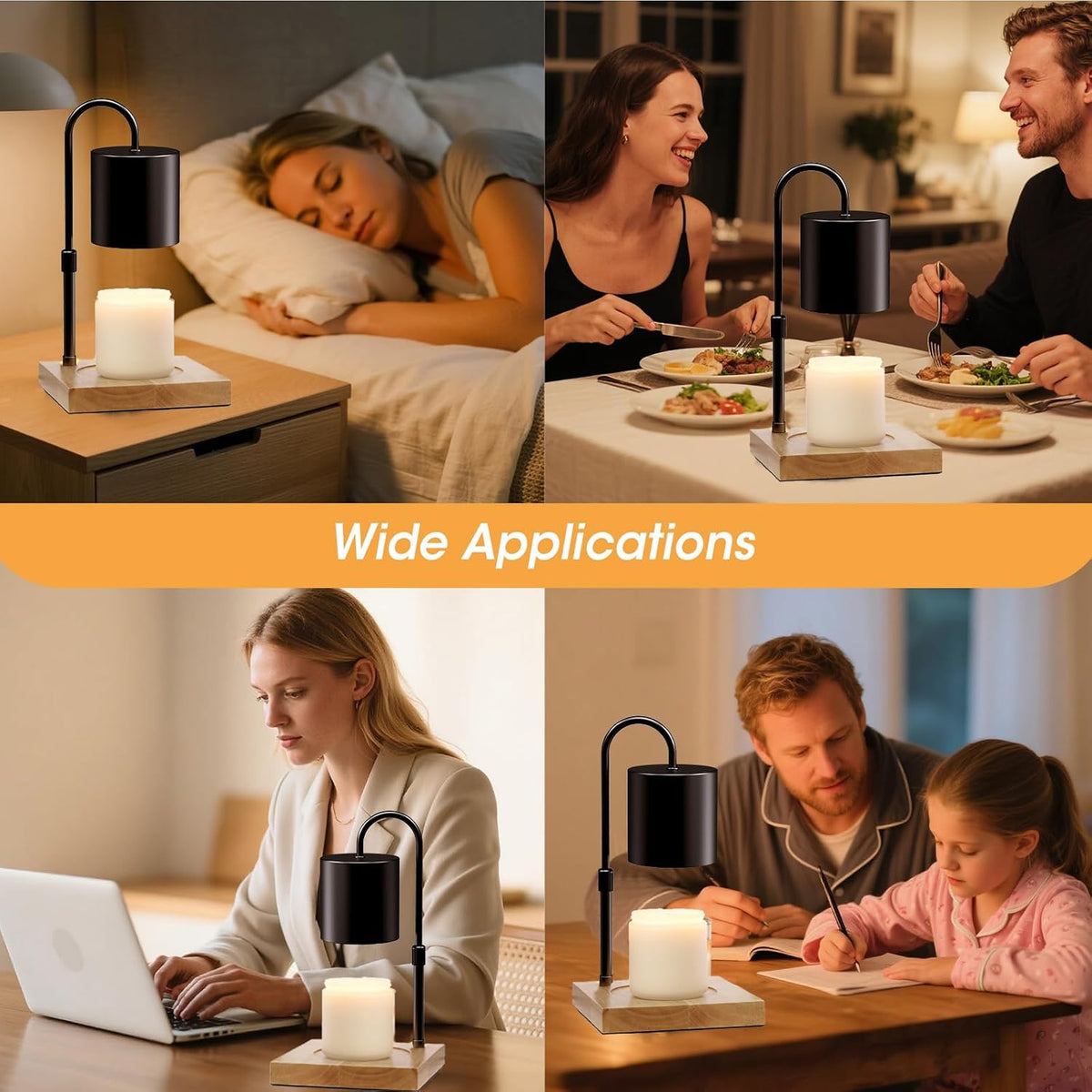 Candle Warmer Lamp, Electric Candle Warmer Lamp with 2H/4H/8H Timer Dimming Height Adjustable Safety Night Lamp, Home Scented Jar Candles Decor Gifts (2 Bulbs, Black)(Nld12)