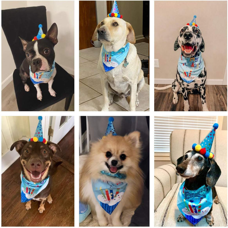 ADOGGYGO Dog Birthday Hat, Blue Birthday Boy Bandana with Bow Tie, Large | 3 Sizes, It'S My Birthday Dog Bandana, Colorful Pom Pom Hat, Bow Tie & Age Numbers for Medium Large Dogs