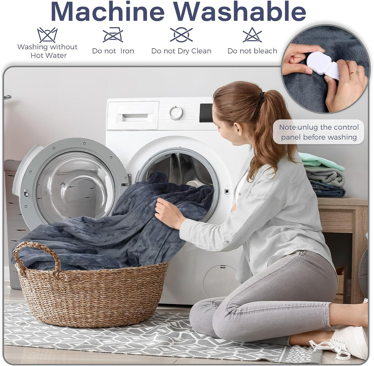 Electric Blanket 200X150Cm Grey, Electric Throw Blanket for Bed Office