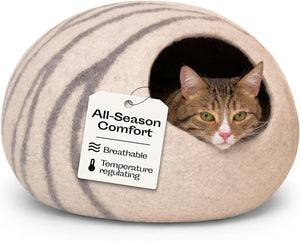 MEOWFIA Cat Cave - Merino Wool Bed for Indoor Cats (Light Gray, Medium) | Cat Bed Enclosure, Premium Felt, Handmade, Super Soft, Lightweight, Breathable, Adjustable Shape