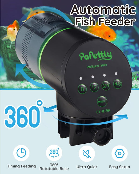 Automatic Fish Feeder for Aquarium - Battery Operated Autofish Feeder Dispenser with Lid, Moisture-Proof Auto Fish Feeder with Timer, 2 AAA Batteries and Fish Feeder Ring Included