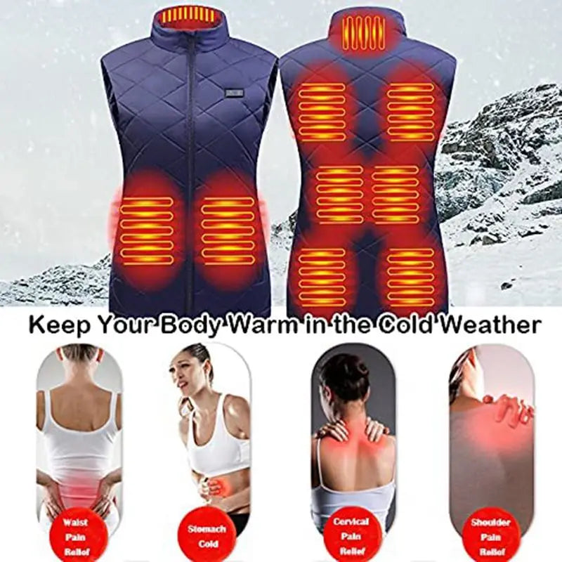 Women 9 Heated Vest Zones Electric Heated Jackets Women Sportswear Heated Coat Graphene Heat Coat USB Heating Jacket for Camping