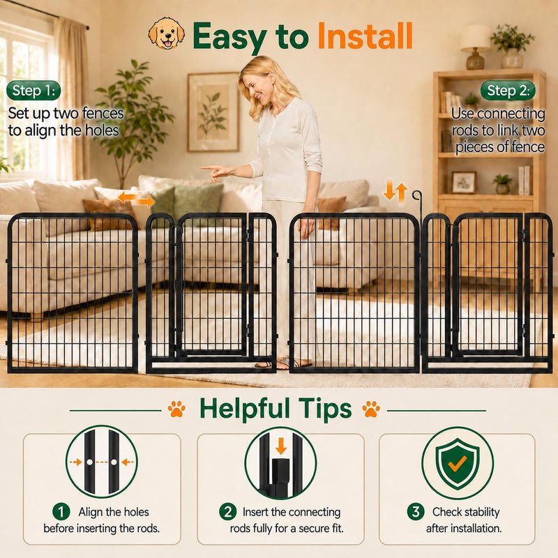 Yaheetech Dog Playpen 32In 16 Panels Pet Fence for Indoor Yard RV Camping | Easy Setup, Heavy Duty Rustproof Frame with Secure Latch Door, DIY Layouts,Foldable Storage, for Small & Medium Dogs