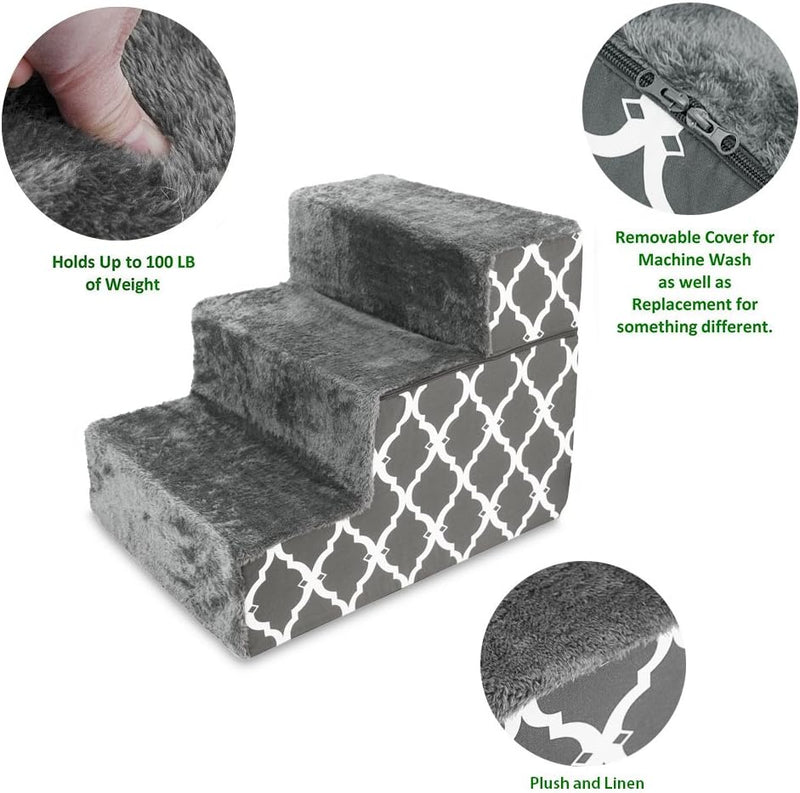 Best Pet Supplies Dog Stairs & Steps - Foam Steps for Small Dogs & Cats, Non-Slip Indoor Balanced Pet Step Support, Dog Ramp, No Assembly, Foldable Stair, 3-Step