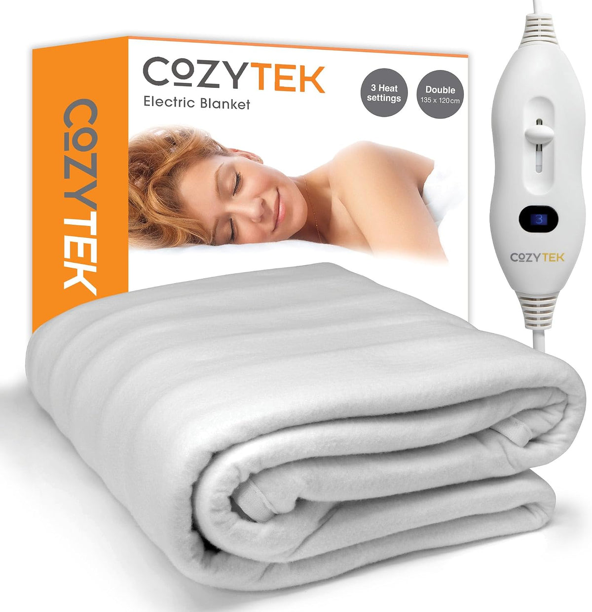 Double Electric Blanket, 3 Heat Settings, Machine Washable