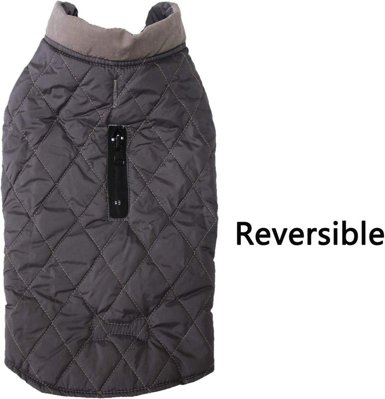 Vecomfy Reversible Dog Coat for Small Dogs with 2 Leash Openings | Reversible Dog Jacket with Dual Leash Openings, Warm Winter Coat for Cold Weather Walks,Grey,S
