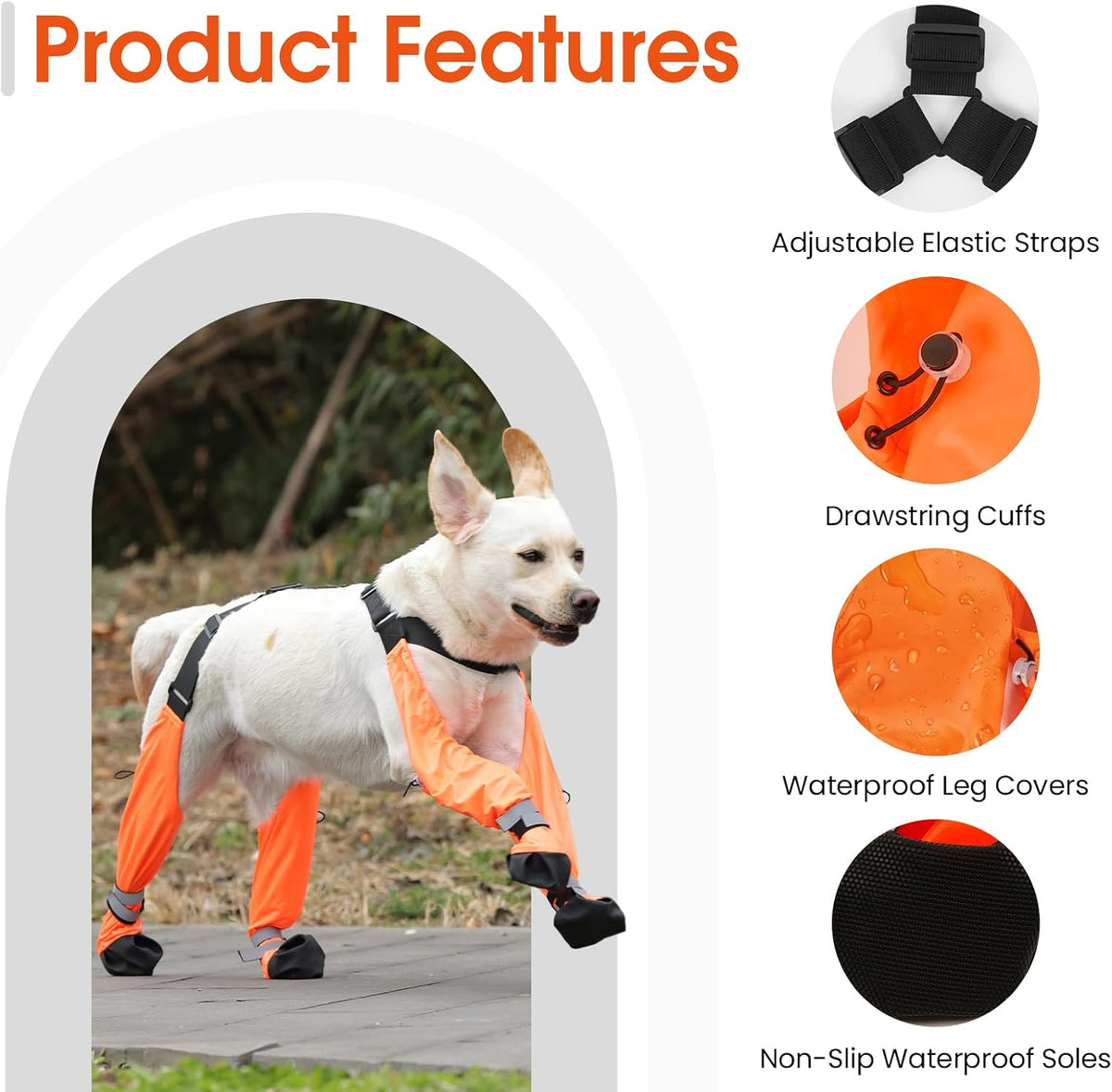 Waterproof Dog Suspender Boots Non-Slip for Small Medium (Orange S