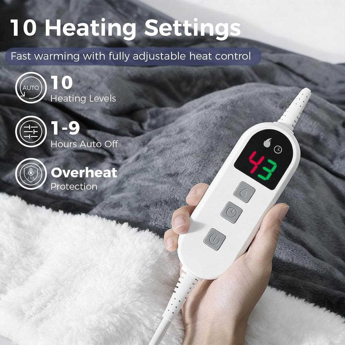 Electric Blanket 200X150Cm Grey, Electric Throw Blanket for Bed Office