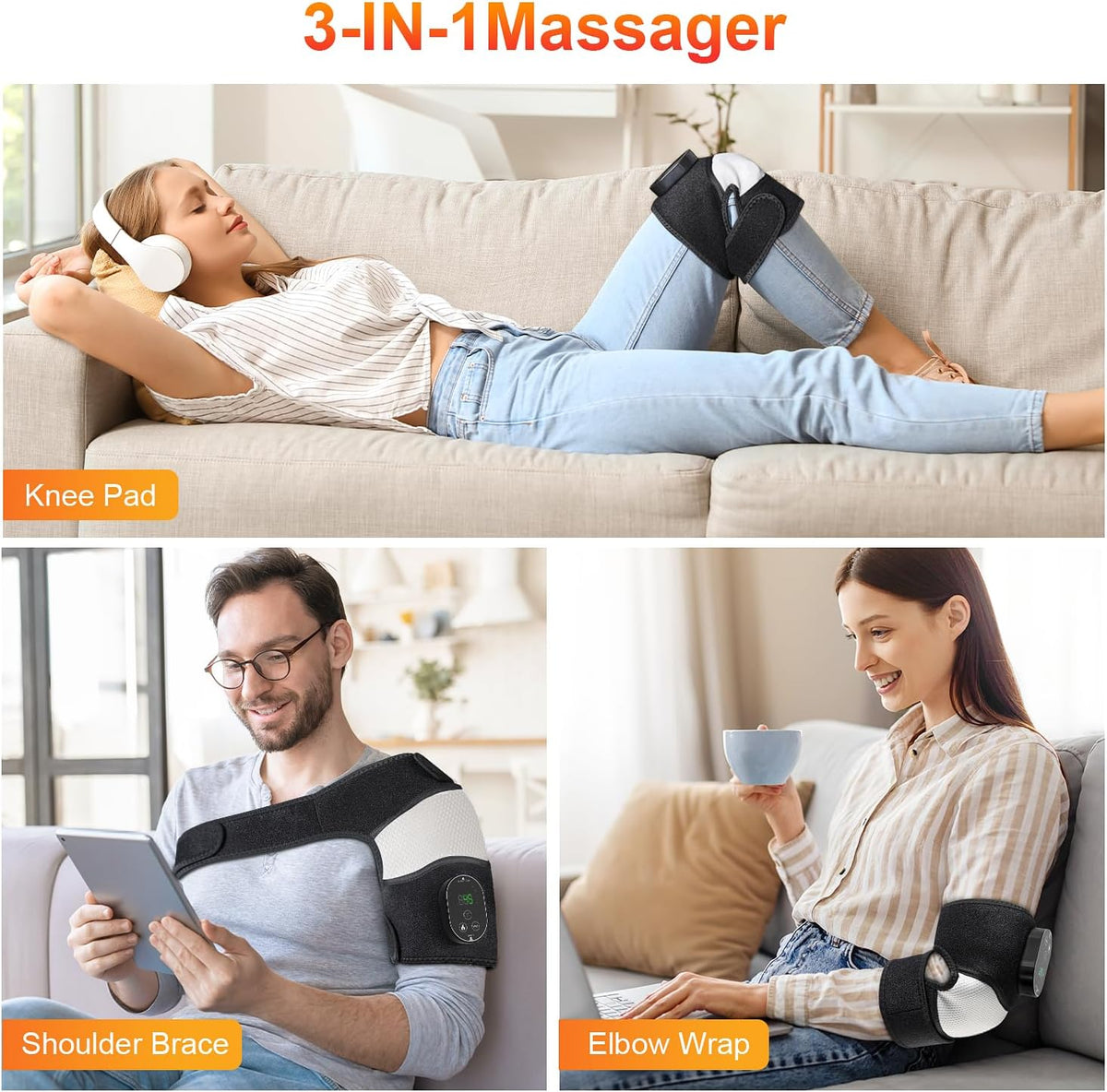 Heated Knee Massager, FSA Eligible 3-In-1 Elbow Shoulder Knee Heating Pad